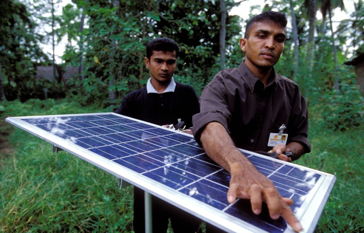 The picture shows solar panel used for lighting village homes in Sri Lanka.