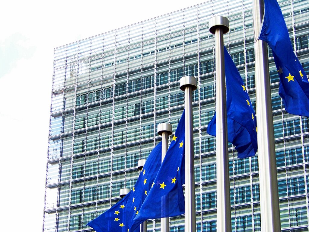 European flags outside the Commission.