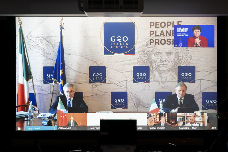 A transformative recovery? IMF MD virtually listens as Italy kicks off the G20 Finance Ministers and Central Bank Governors meeting. Image via Flickr: IMFphoto