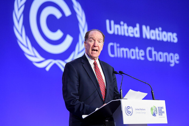 David Malpass, President of the World Bank Group speaking at the NSA Interventions at the SEC. Image via Flickr: COP26