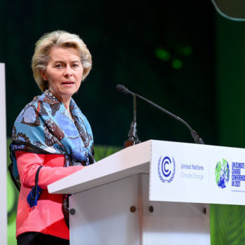 Ursula von der Leyen, President of the European Commission, speaking at COP26. image via Flickr: COP26