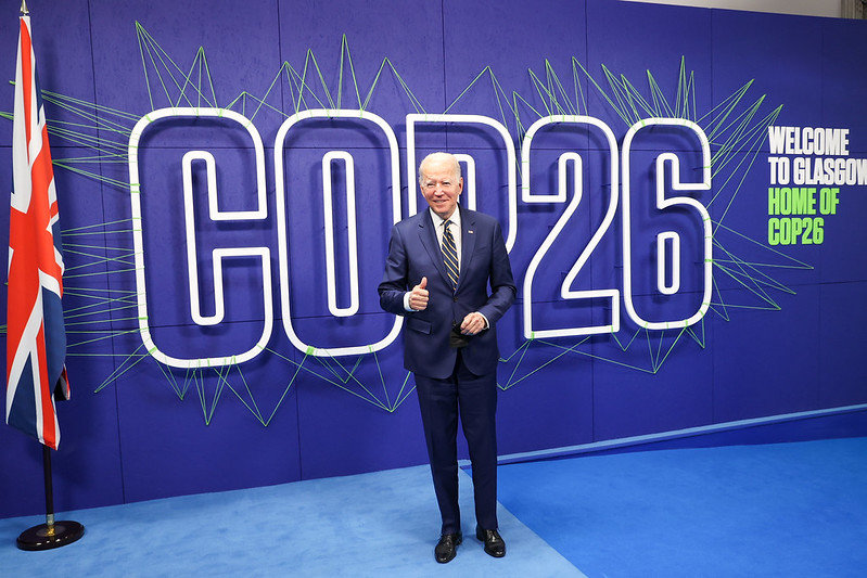 US President Joe Biden arriving at COP26 World Leaders Summit of the 26th United Nations Climate Change Conference at the SEC. Image via Flickr: COP26