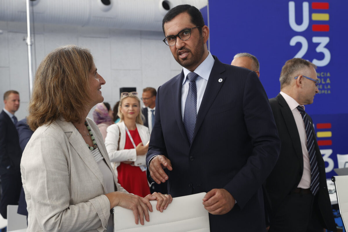 This photo shows the COP28 President Designate Sultan Al Jaber attending the informal ministerial meeting on environment and energy in July 2023 in Spain.