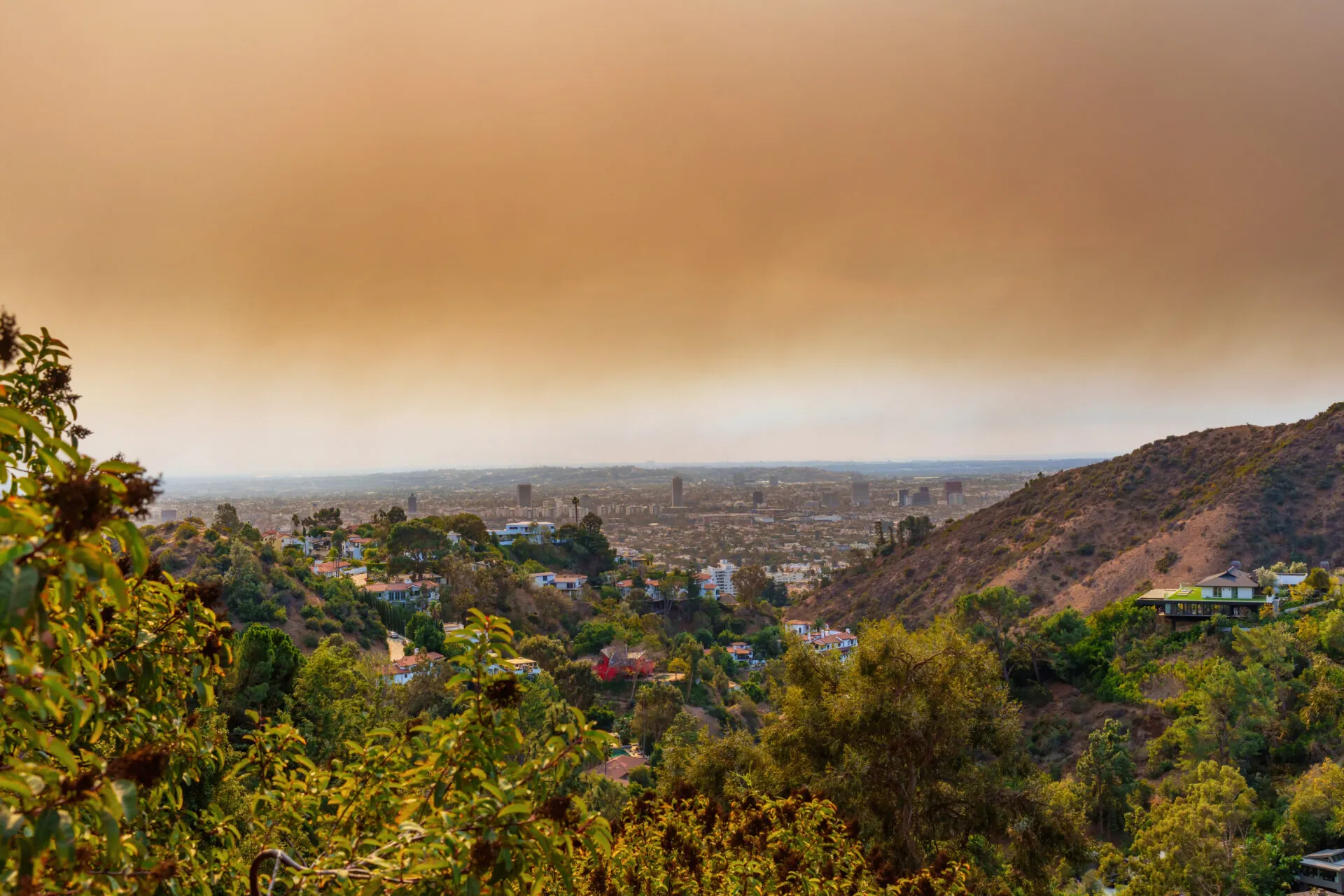 Hazy View of Los Angeles Surrounded by Smoke from Wildfires