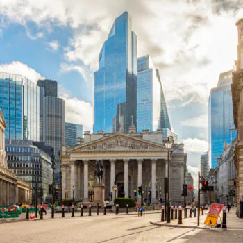 Royal Exchange building in City of London, UK