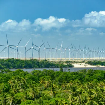 Wind farm and tropical landscape in Barreirinhas, Maranhão, Brazil on July 6, 2024.