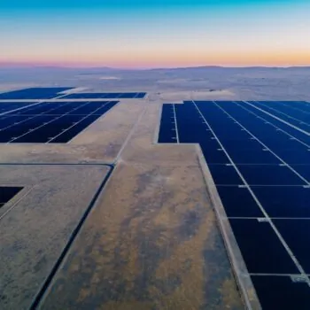 Aerial view of a vast solar panel farm in Santa Margarita, California, USA, harnessing renewable energy from the sun to power homes and businesses.