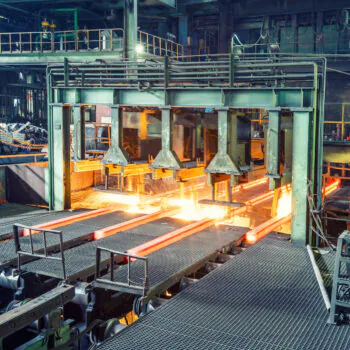 hot steel on conveyor in steel plant