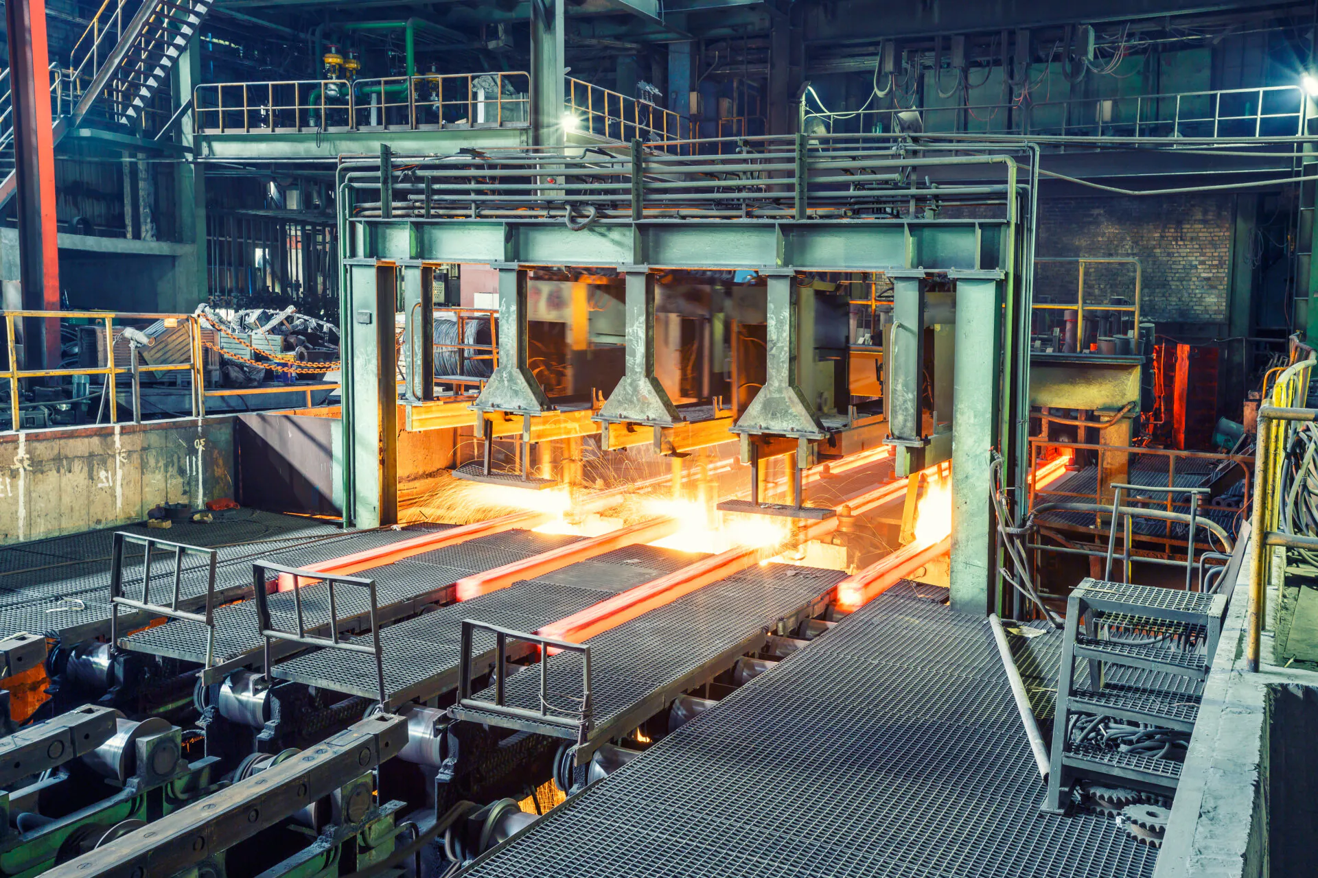 hot steel on conveyor in steel plant