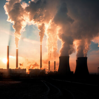 coal fired power station silhouette at sunset, Pocerady, Czech r