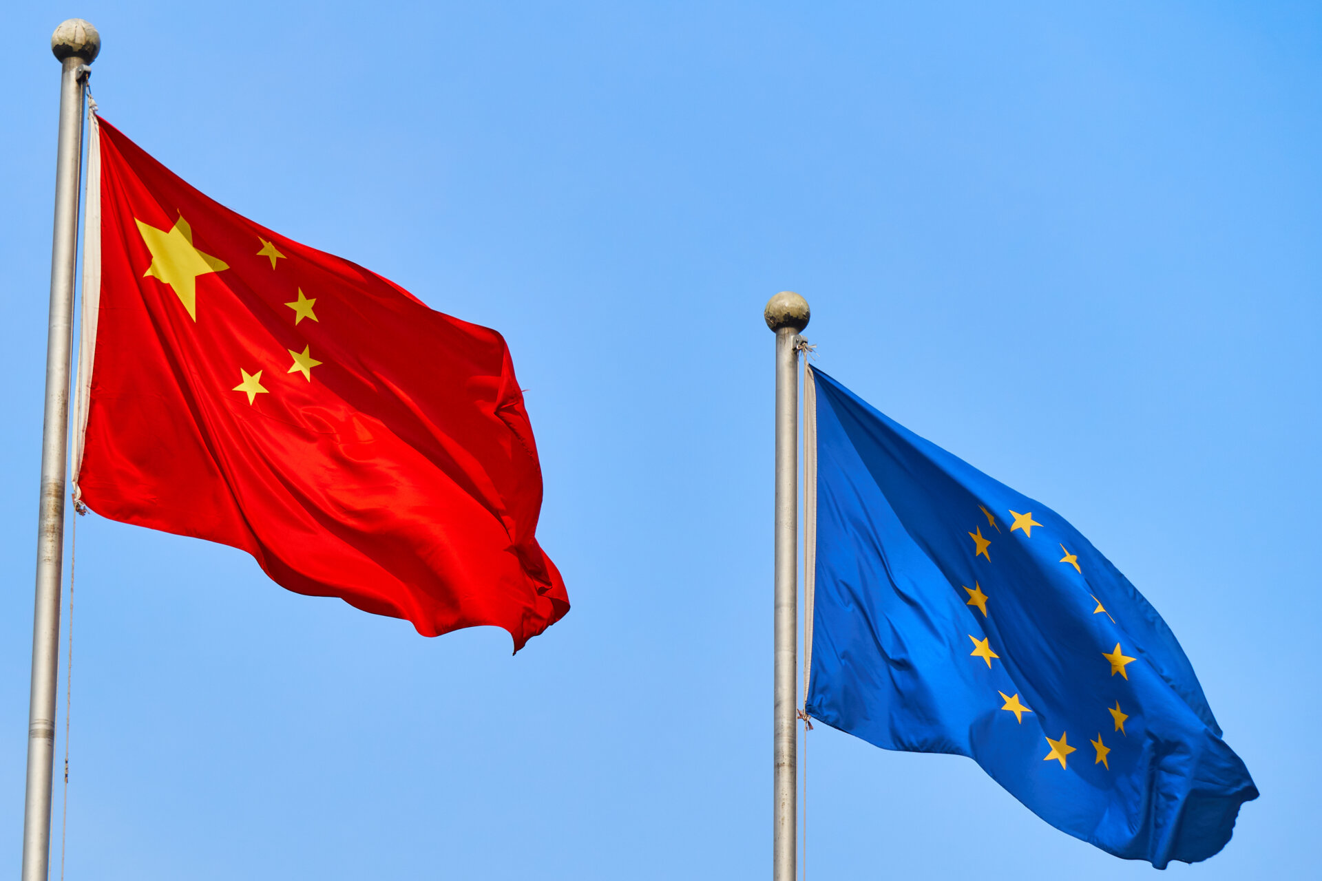 Chinese and European Union flags
