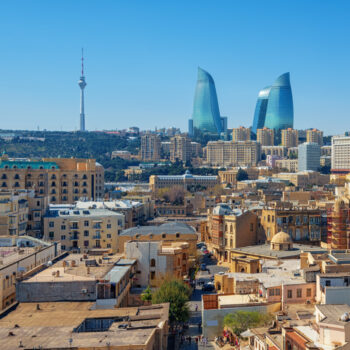 Baku city, the Old town and modern skyline, Azerbaijan
