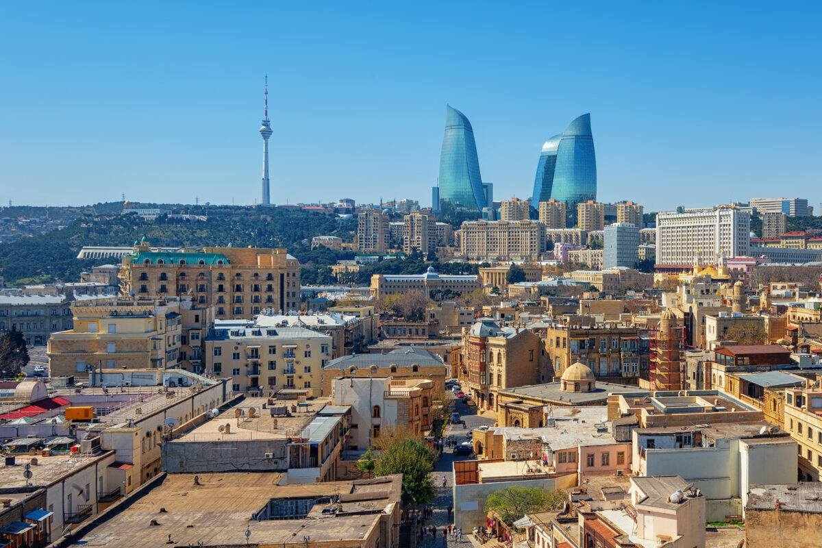 Baku city, the Old town and modern skyline, Azerbaijan