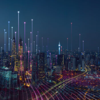 Smart city and abstract dot point connect with gradient line and