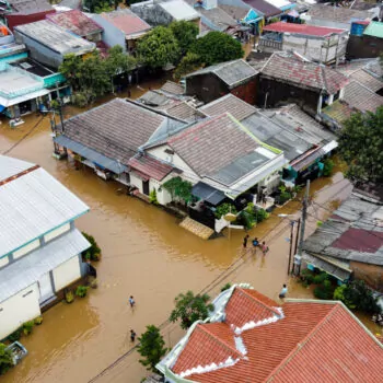 Aerial POV view Depiction of flooding. devastation wrought after