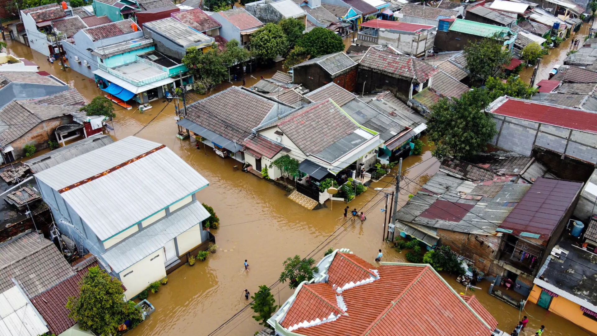 Aerial POV view Depiction of flooding. devastation wrought after