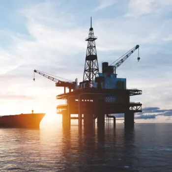 Oil platform on the ocean. Offshore drilling for gas and petroleum