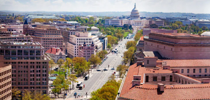 Pennsylvania Avenue and US Capitol view from above