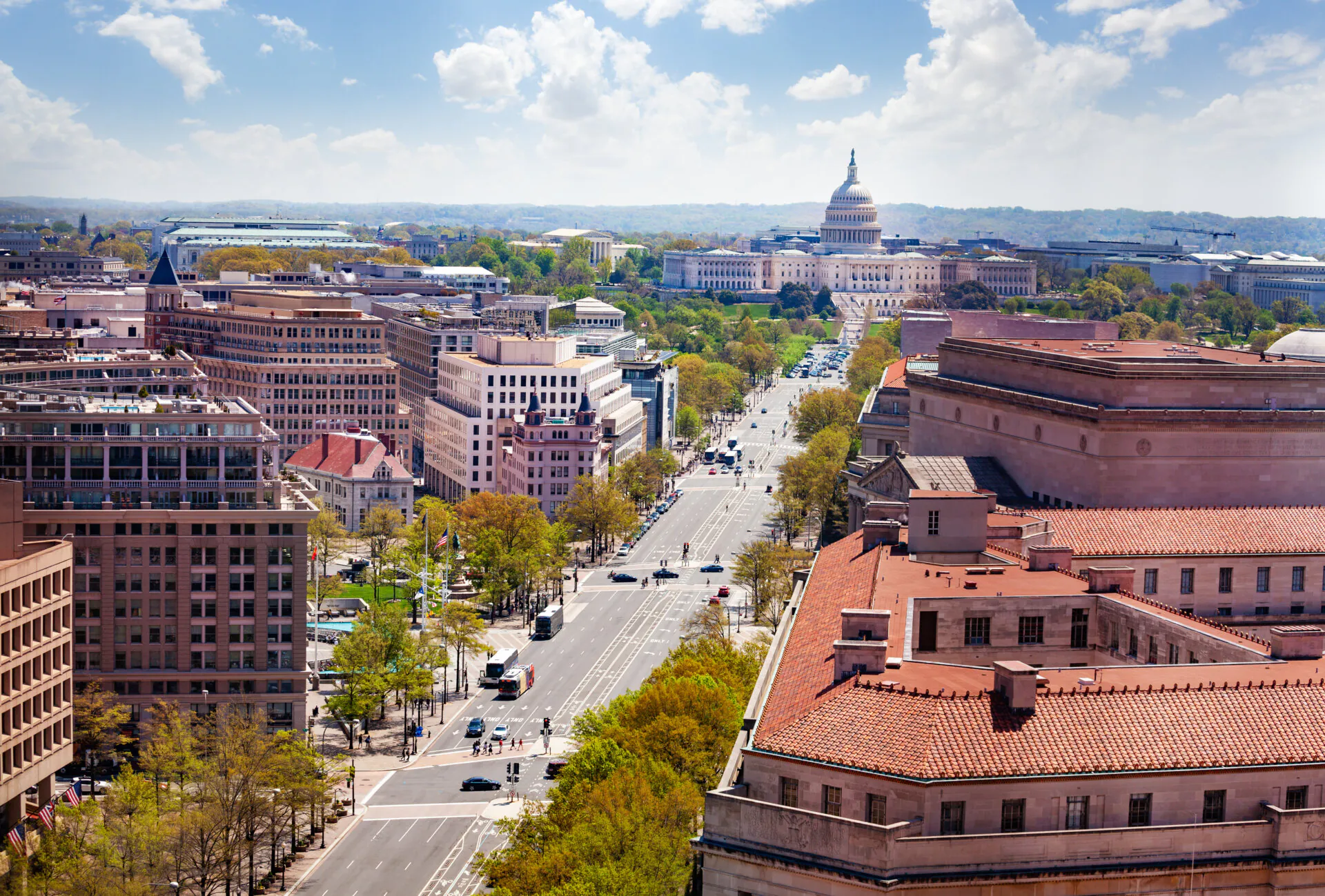 Pennsylvania Avenue and US Capitol view from above