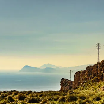 High voltage towers on spanish coast