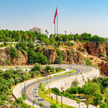 View of winding road to Konyaalti Beach, Antalya, Turkey