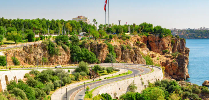 View of winding road to Konyaalti Beach, Antalya, Turkey