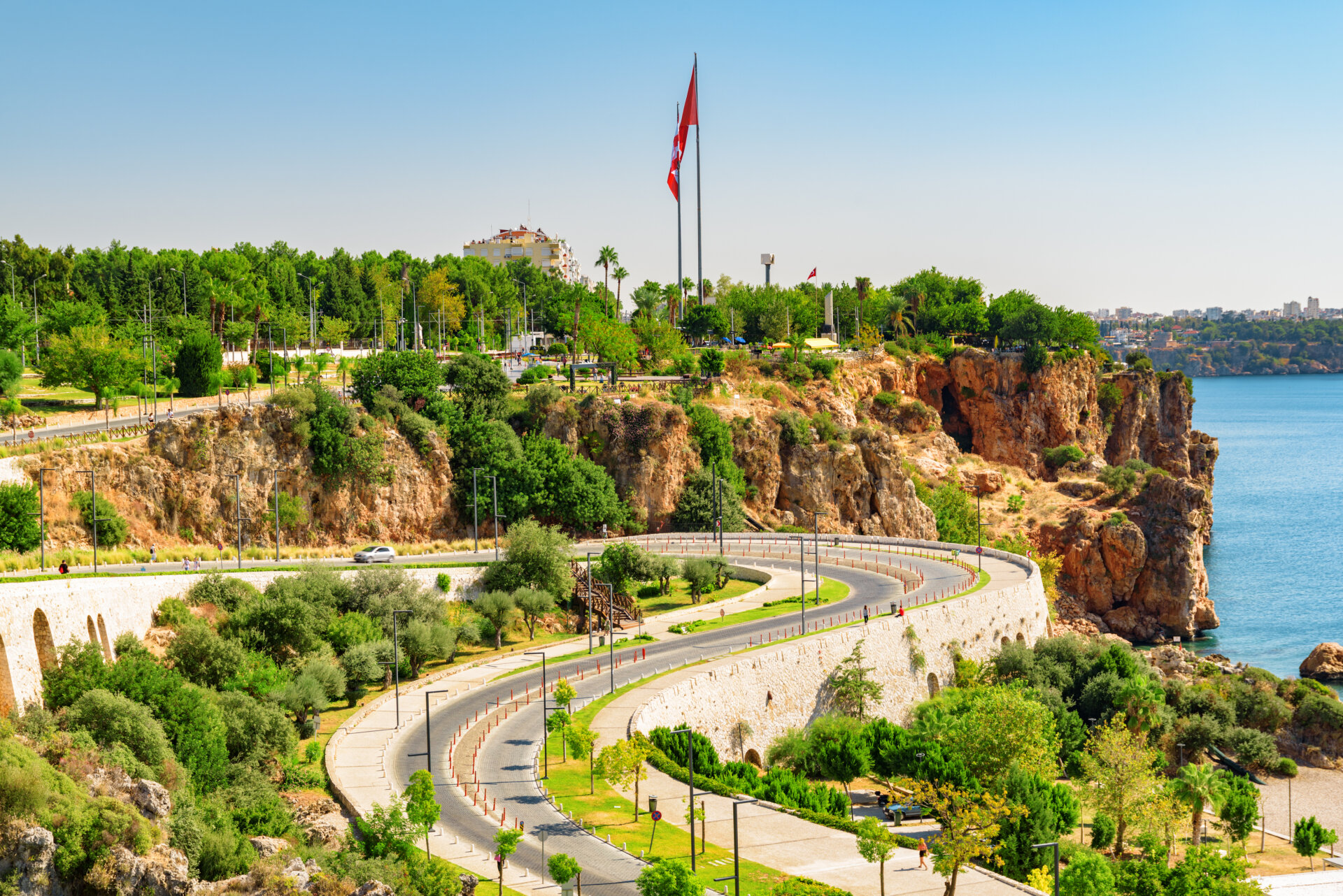 View of winding road to Konyaalti Beach, Antalya, Turkey