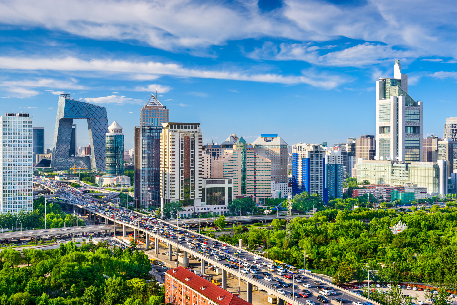 An aerial view of Beijing, China cityscape of the Central Business District.