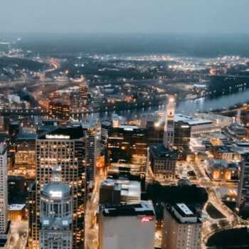 Aerial city landscape at night