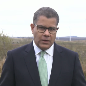 Alok Sharma delivering the speech at the Whitelee onshore wind farm, near Glasgow. Image: UK Government