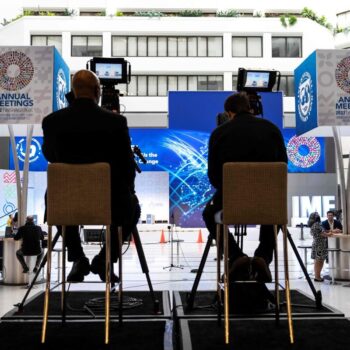 Behind the scenes for the AM22 at the International Monetary Fund in Washington. Photo by Joshua Roberts for IMF on Flickr.