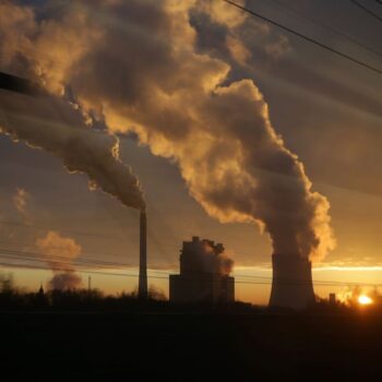 Coal power plant at sundown near Leipzig, Germany