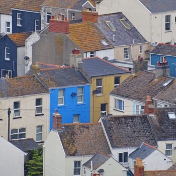 Colourful terraced houses in Dorset, UK.