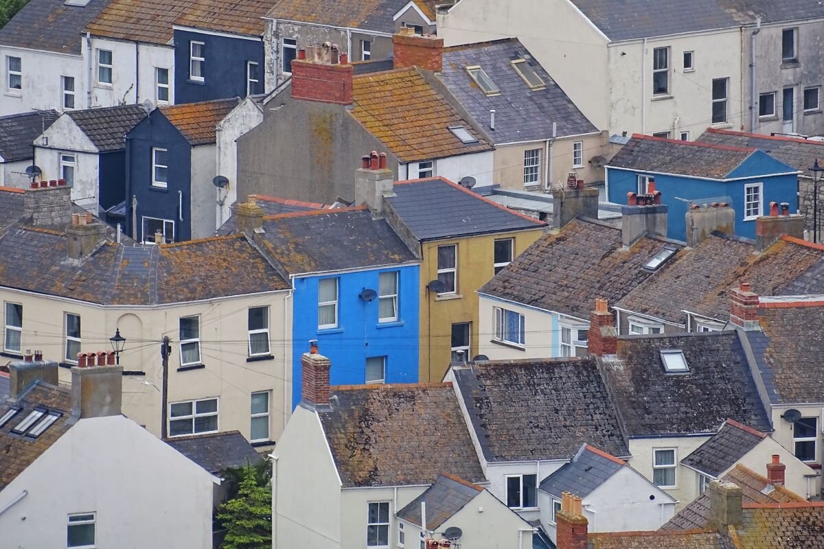 Colourful terraced houses in Dorset, UK.