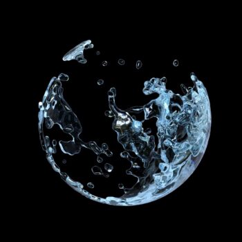 Storm inside a ball of water. A droplet of water shaped like a globe against a black background