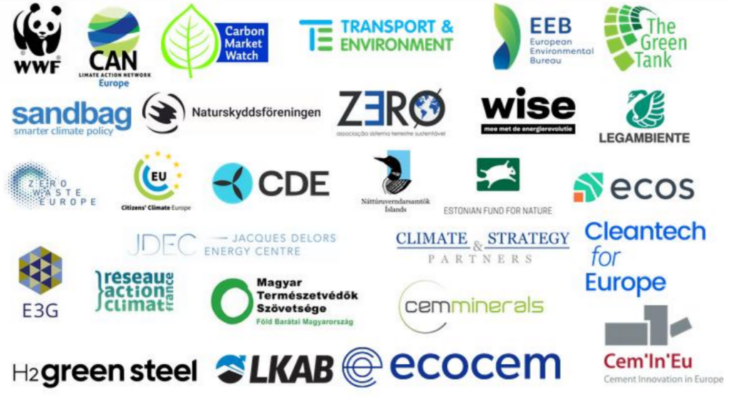 Logos of the signatories of the open letter to the European Parliament's Environment Committee (ENVI) on the revision of the EU ETS.