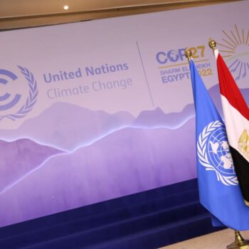 Flags of Egypt and the UNFCCC at COP27. Photo by UN Climate Change on flickr.