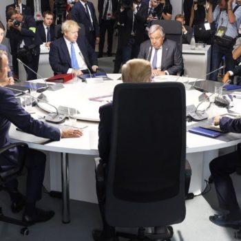 G7 leaders sit at a roundtable at the summit in 2019