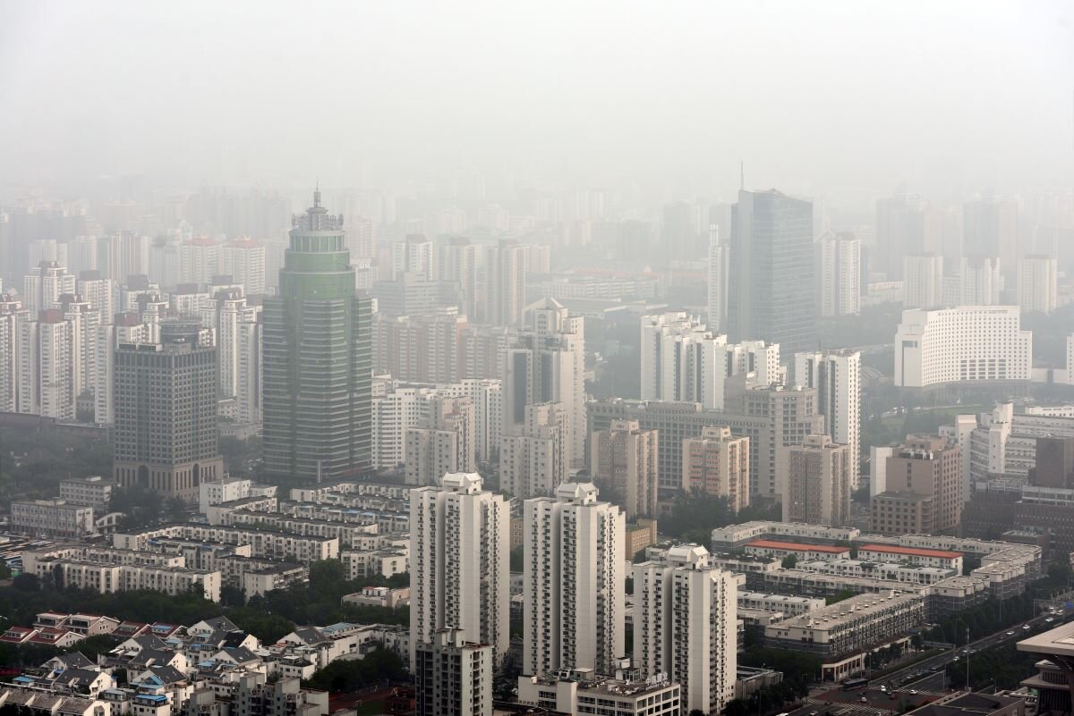 Heavy smog in Beijing, China, caused by pollutions and made worse by climate change.