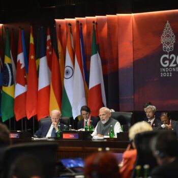 Indonesia President Joko Widodo and US President Joe Biden listen to Prime Minister of India Narendra Modi during the G20 Summit. Photo by G20 Presidency of Indonesia on flickr.