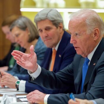 Joe Biden and John Kerry during a bilateral meeting during the World Economic Forum