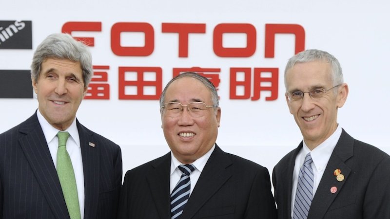 John Kerry in his former role as US secretary of state, with Chinese climate veteran Xie Zhenhua and then lead US climate negotiator Todd Stern - Pic-US State Department