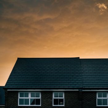 Low light over UK homes in Bury St Edmunds.
