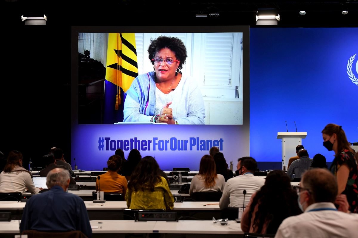 Mia Mottley, Prime Minister of Barbados, speaking at the Exploring Loss and Damage event COP26