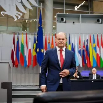 Olaf Scholz, now German Chancellor, sppeaking in 2018 as the Vice-Chancellor and Federal Minister of Finance, Germany, speaking at the OSCE Plenary Session, Berlin. Photo via OSCE on Flickr.