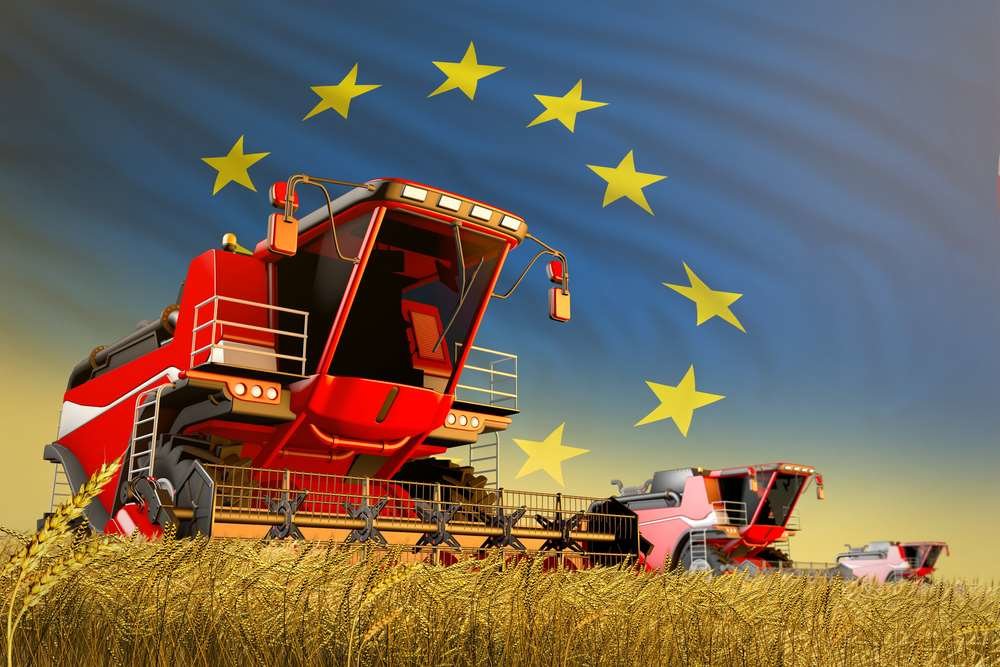 Poster drawing of a tractor against an EU flag