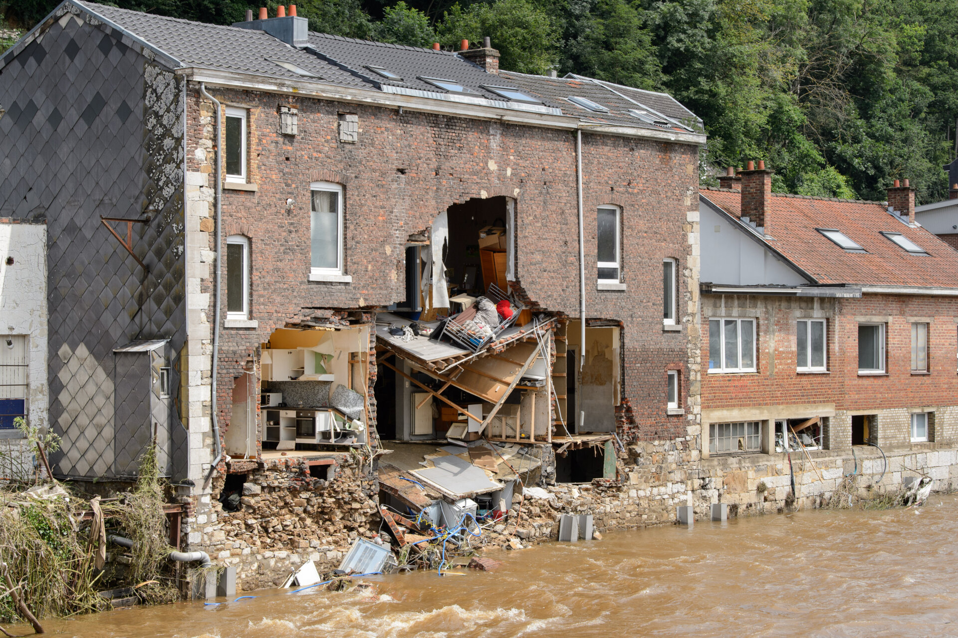 Destroyed house in Pepinster, Belgium. (c) European Union, 2021