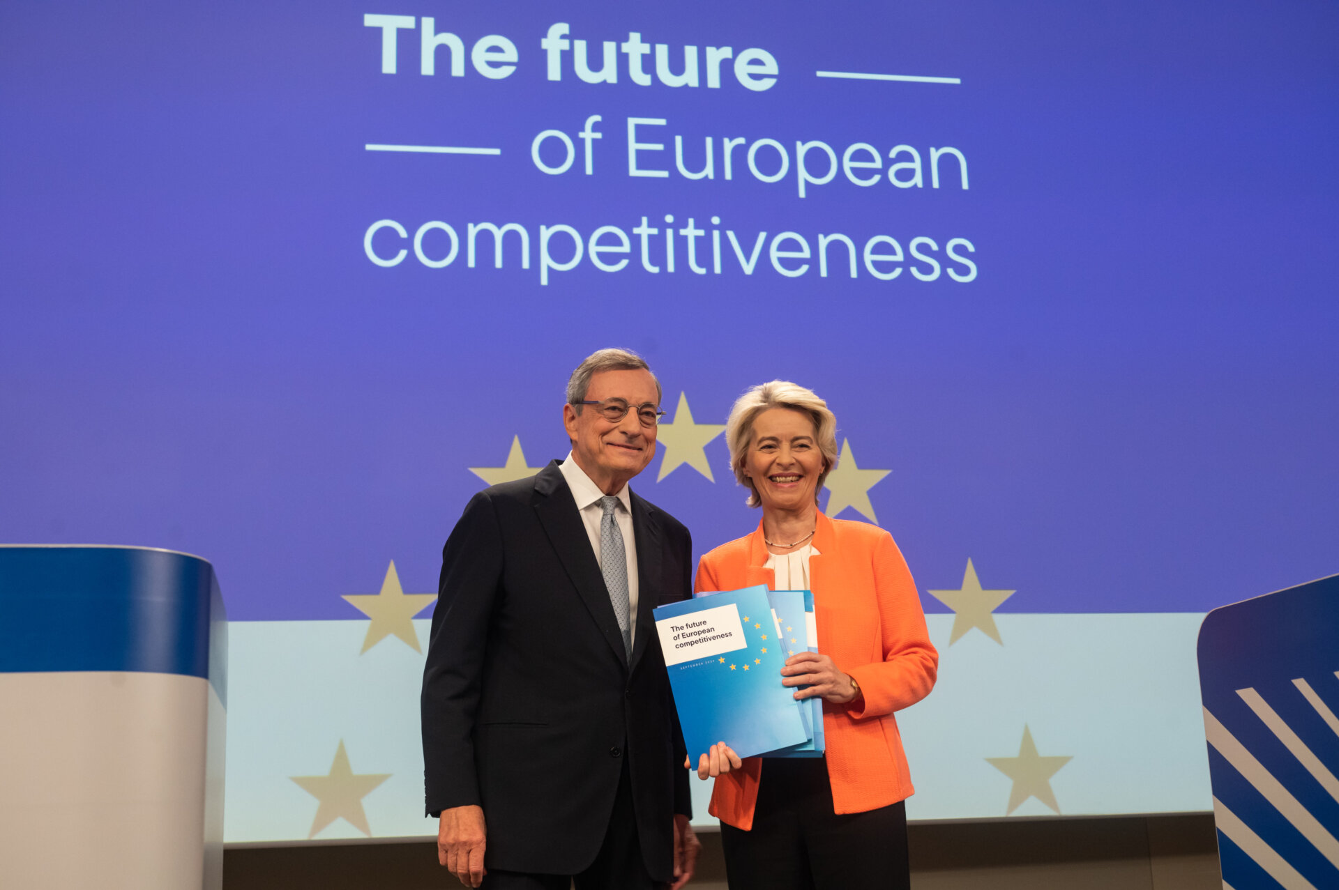 Conférence de presse de VdL & Mario Draghi, conseiller special  pour présenter le « Rapport sur la compétitivité européenne ».
