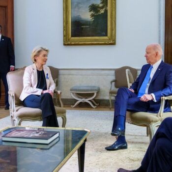 President Joe Biden sits down with European Commission President Ursula Von Der Leyen in Brussels. Official White House Photo by Adam Schultz via flickr.