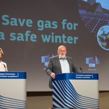 Ursula von der Leyen, President of the European Commission, Frans Timmermans, Executive Vice-President of the European Commission, Thierry Breton and Kadri Simson, European Commissioners, during the presentation of the "Save Gas for a Safe Winter" Plan